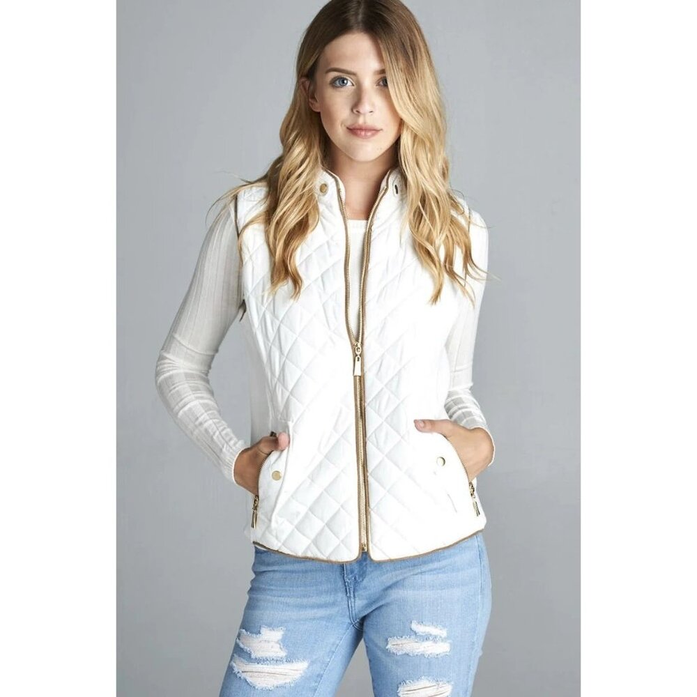 Active Basic White Quilted Vest With Contrast Sue… - image 1